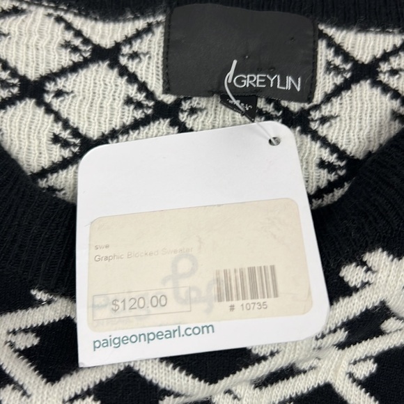 GREYLIN “Graphic Blocked” Black & Ivory Textured Sweater (Size Small) - Picture 3 of 5